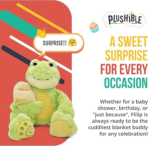 Miniatura 4 de PLUSHIBLE Filip Frog Blankie Bestie, 2 en 1, animal de peluche y manta sensorial suave, regalo para niñas, niños, bebés, niños pequeños y niños