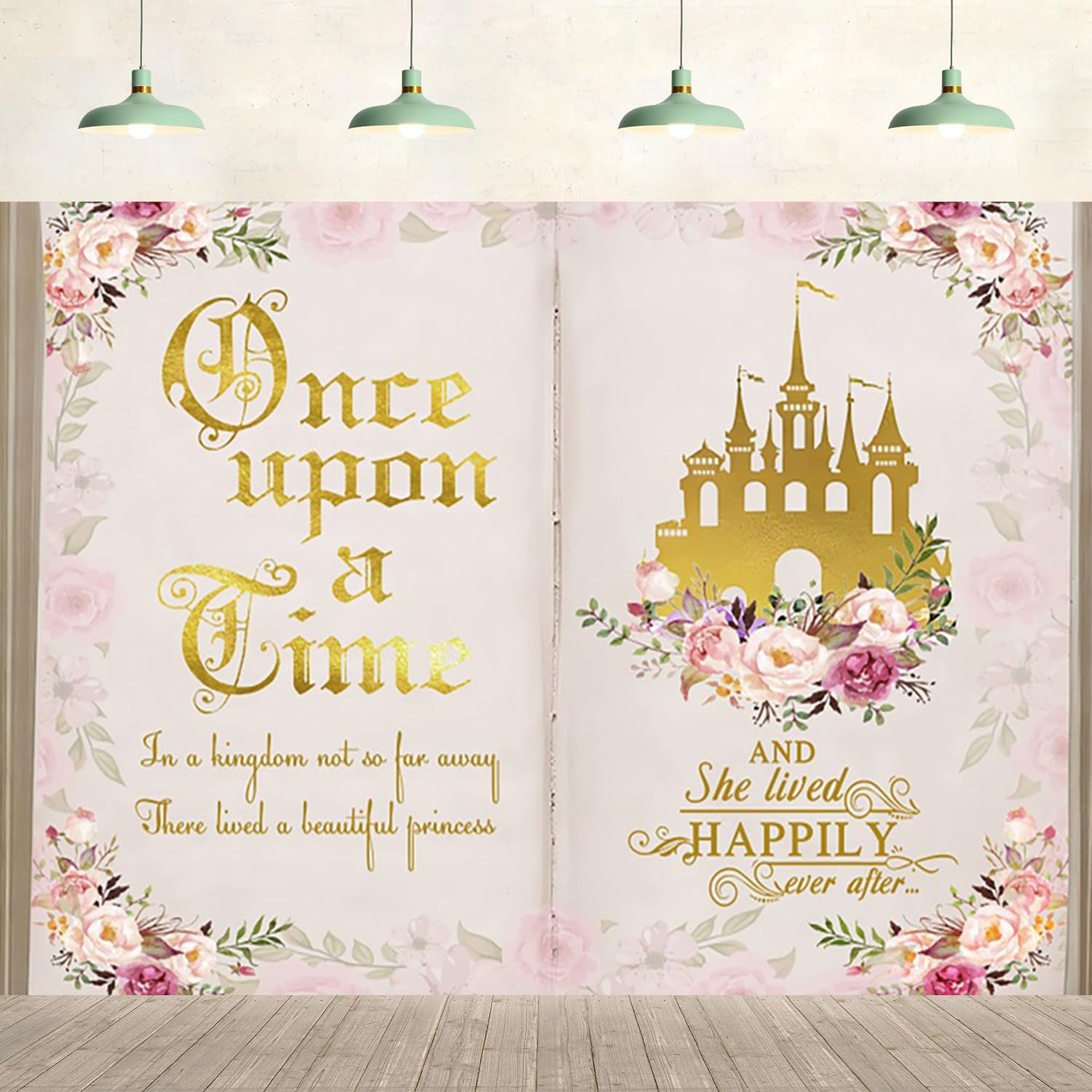7x5ft Once Upon A Time Backdrop Book Pink Flowers Princess Castle Background Old Opening Book Baby Shower Birthday Party Supplies Banner Wall Decor