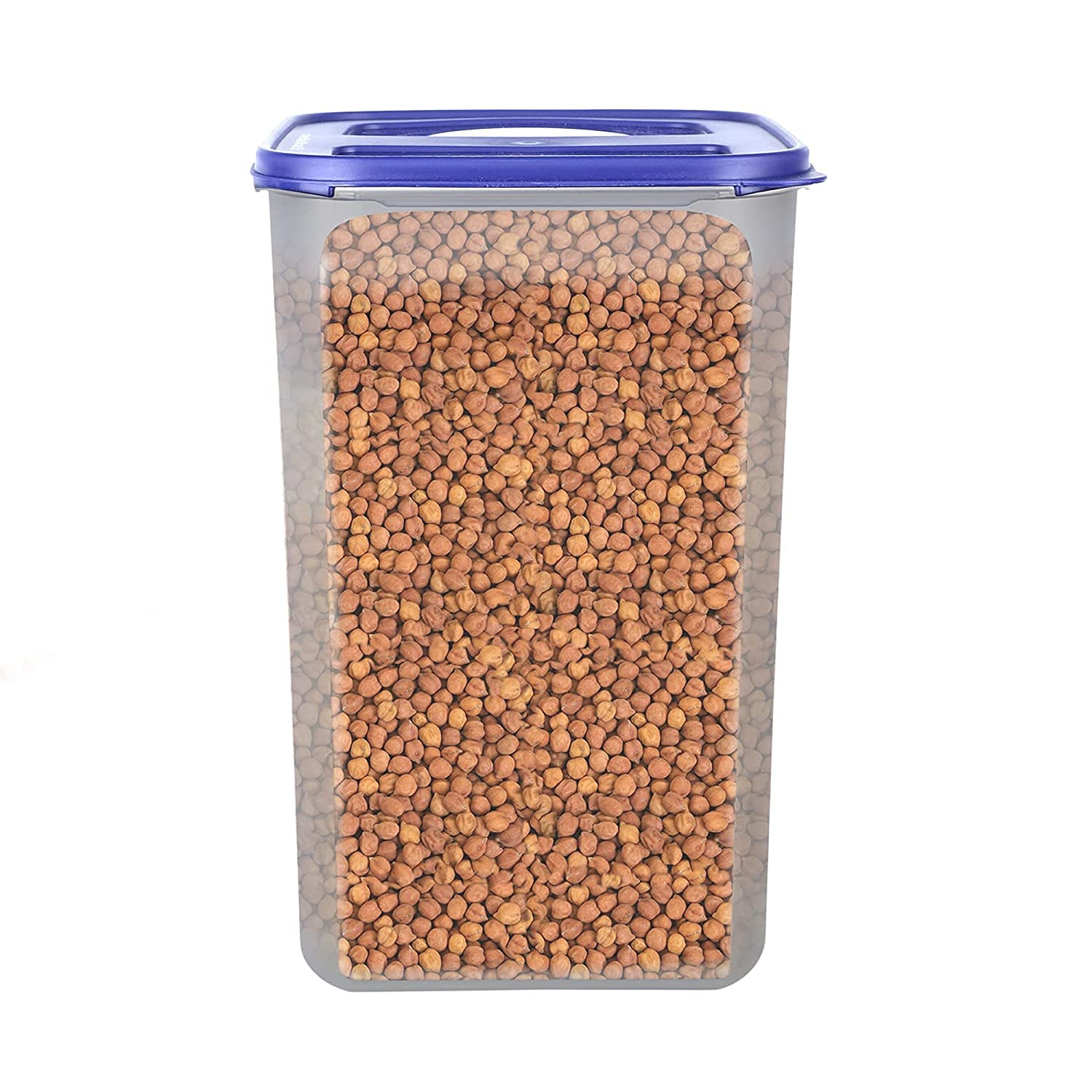 SIMPARTE 7.5L Square Plastic Container with Blue Lid Set of 1 BPA-Free Airtight Modular Stackable Food Storage Box for Kitchen Pantry Cereals Pulses Grains Flour Snacks Pasta Organizer