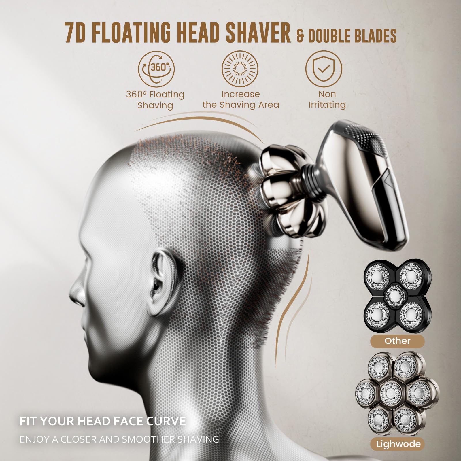 Afeitadoras eléctricas de cabeza para hombres: maquinilla de afeitar eléctrica impermeable IPX7 para hombres calvos - Afeitadora giratoria 7D con pantalla LED - Juego de aseo recargable