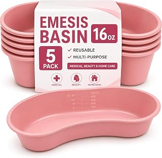 Kidney Shaped Emesis Basin 16 oz - 5 Mauve Bedside Basins for Handwashing, Brushing Teeth, Ear Irrigation, and More - Good for Hospitals, Medical Facilities, and Home Use