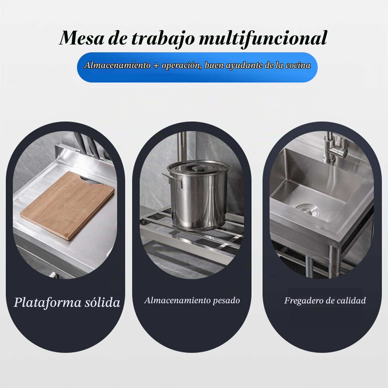 Lavabo de acero inoxidable con mesa de trabajo, estación de preparación de cocina, fregadero comercial para restaurante, independiente con soporte para lavarropas, para patio trasero, lavandería