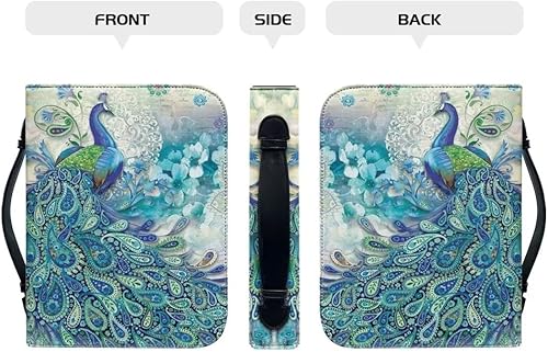 Miniatura 4 de SCRAWLGOD Bible Cover Leather with Bule Peacock Pattern,Bible Bag Case Carrying Book Case Church Bag Bible Protective with Handle,Perfect for