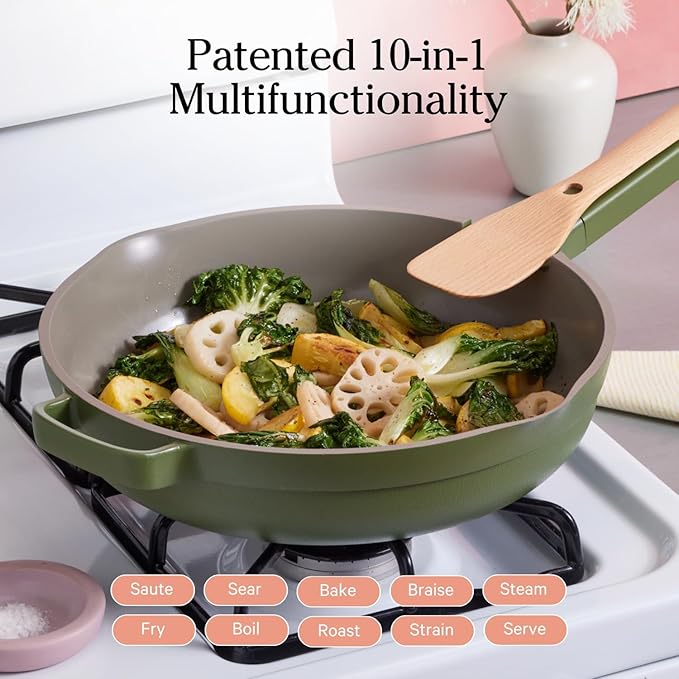 Designed not just for function but also for form, the Always Pan underscores a chic, modern aesthetic that complements any kitchen decor. Available in six contemporary colors—charcoal, steam, blue salt, spice, sage, and lavender—this pan is built with a premium stainless-steel handle and an aluminum body that's compatible with all stovetops, including induction. Experience durable, stovetop-to-oven capabilities with heat resistance up to 230°C, allowing you to explore culinary possibilities from crispy chicken thighs to sumptuous sauces and beyond. With its deeper build and convenient pour spout, the Always Pan Supersized promises to be the highlight of your cooking routine.