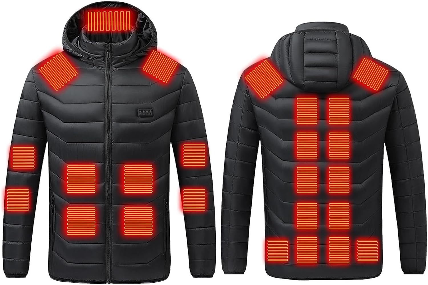 PBNBP Unisex 25-Zone Heated Jacket Detachable Hood Winter Outdoor Quilted Puffer Coat 4-Control Water-Resistant Outerwear