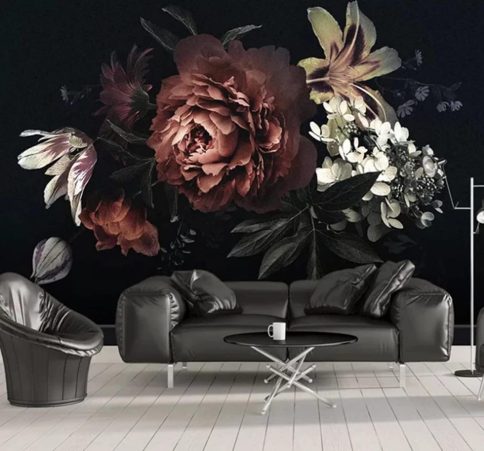 XLMING Creative Black Hand Drawn Lilies Peonies 3D Wallpaper Luxury Home Dining Decor Paste Sofa Living Room The Wall for Bedroom Mural-430cm×300cm
