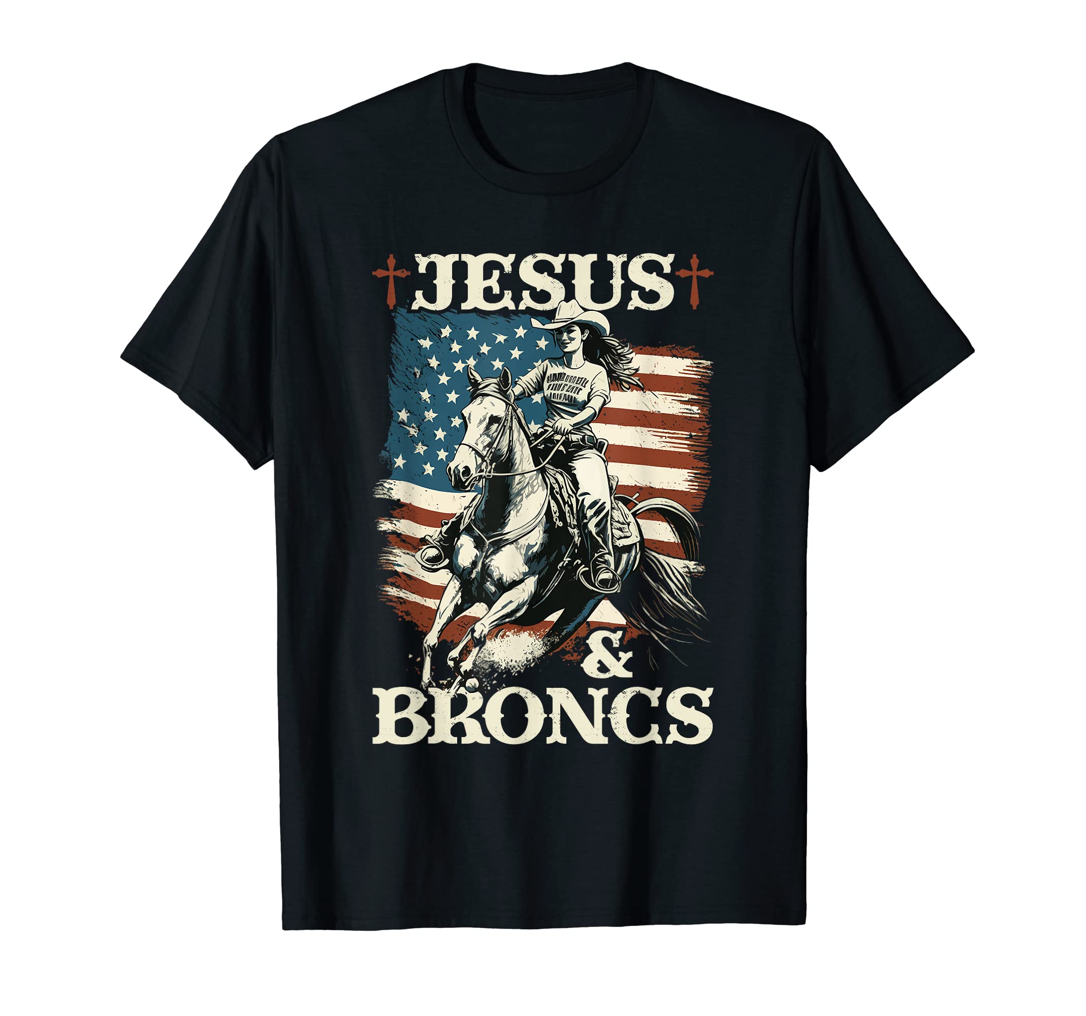 Countrygirl Jesus and Broncs, Christian Horse Riding Cowgirl T-Shirt