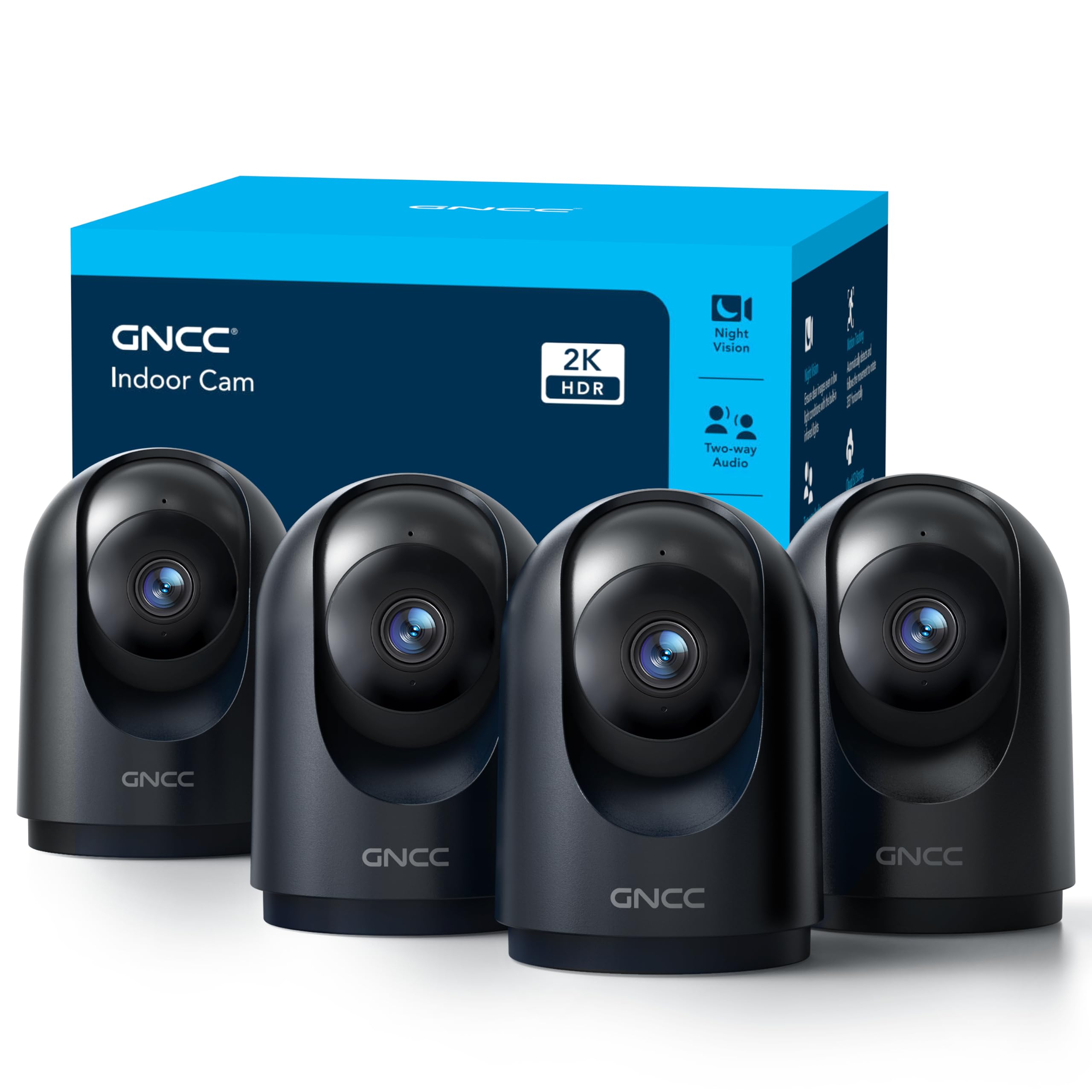 GNCC 2K Telecamera WiFi Interno 2.4/5GHz Visione Notturna Nero(Pack da 4)