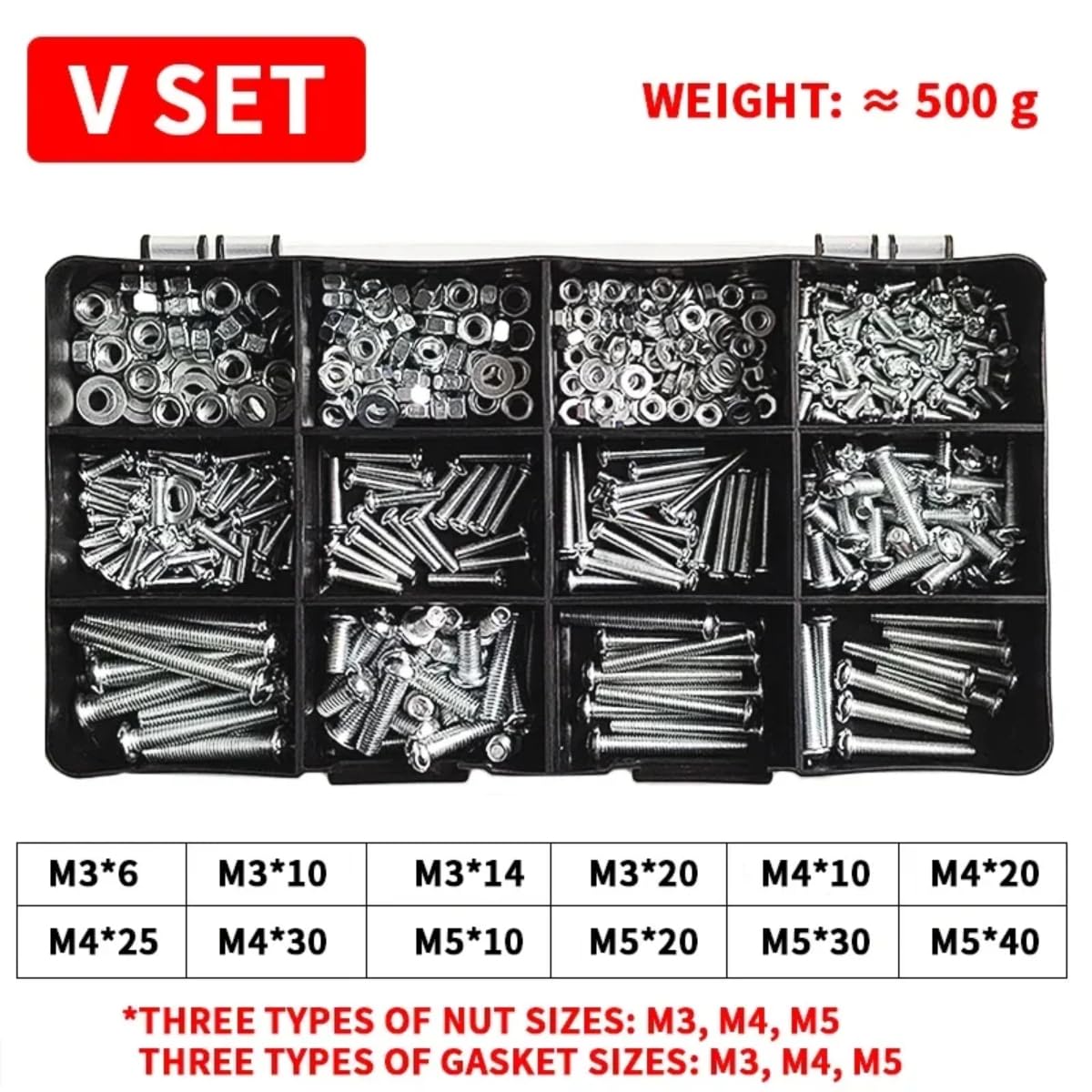 1/5 Boxes M3 M4 M5 Half Round Head Combination Set Cross Screw Nut Nut Bolt Shim Assortment Kit Household Screws Nuts Bolts Washers (1 Box,V)