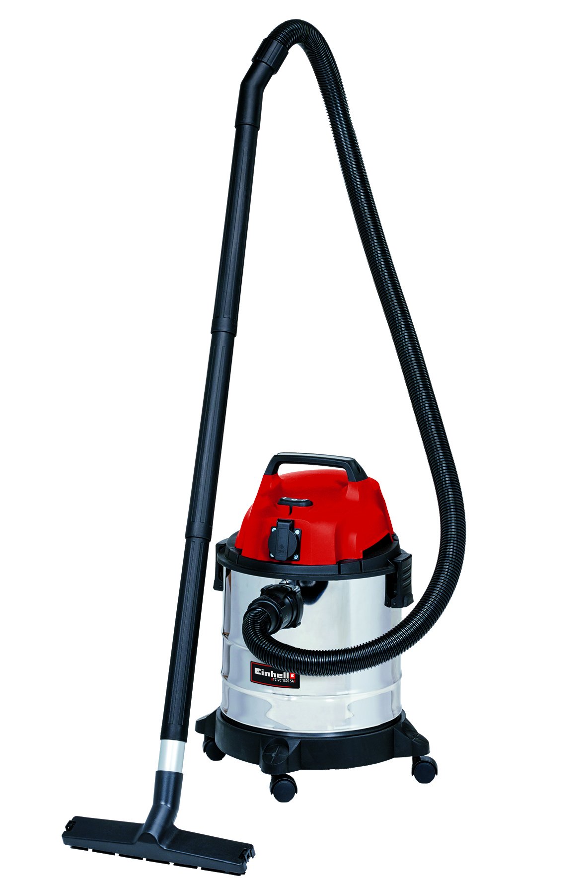 Einhell TC-VC 1820 SA - Aspiradora en seco y húmedo (1250 W, depósito de Acero Inoxidable de 20 L, Conector de soplado, Soporte para Accesorios, Enchufe automático, Incluye Manguera de aspiración,