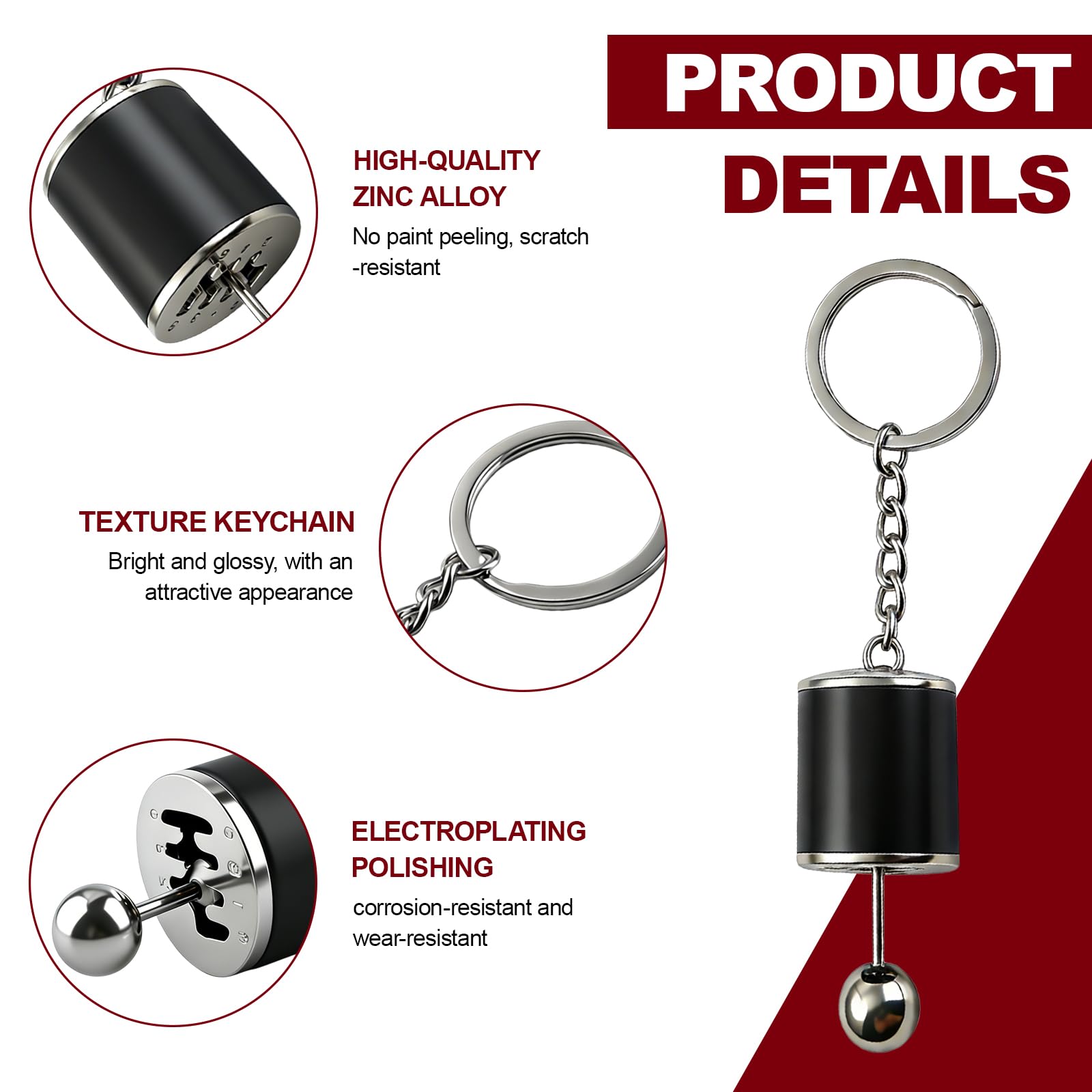 Gearbox Keychain,6-Speed Manual Transmission Stick Shift Keyring,Creative Car Shifter Gear Keyfob,Automotive Lever Keyring Fidget Toy,Shift Lever Keyrings Car Accessories for Cars Lovers Gift (Black) — view 3