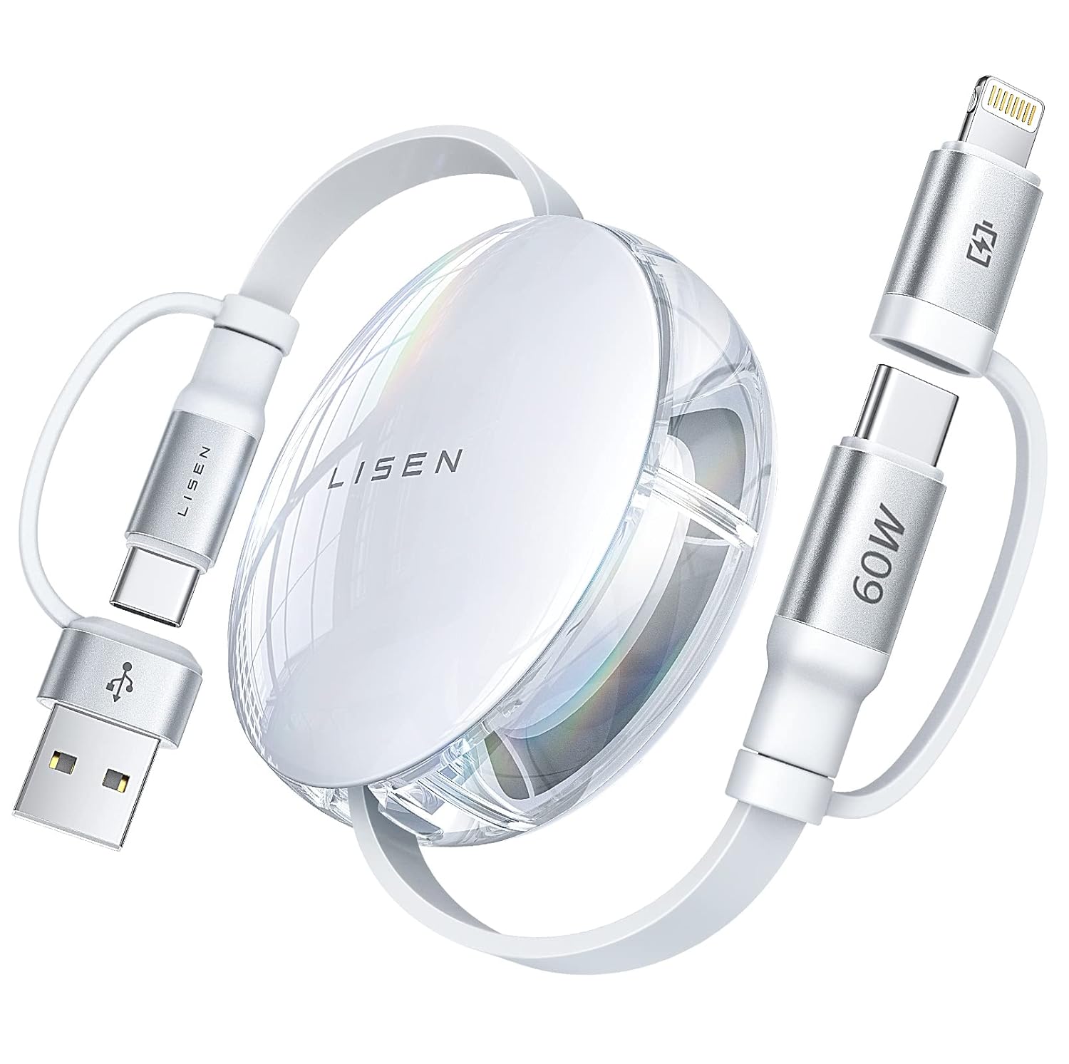 LISEN Multi Charging Cable, 60W Retractable Lightning Cable