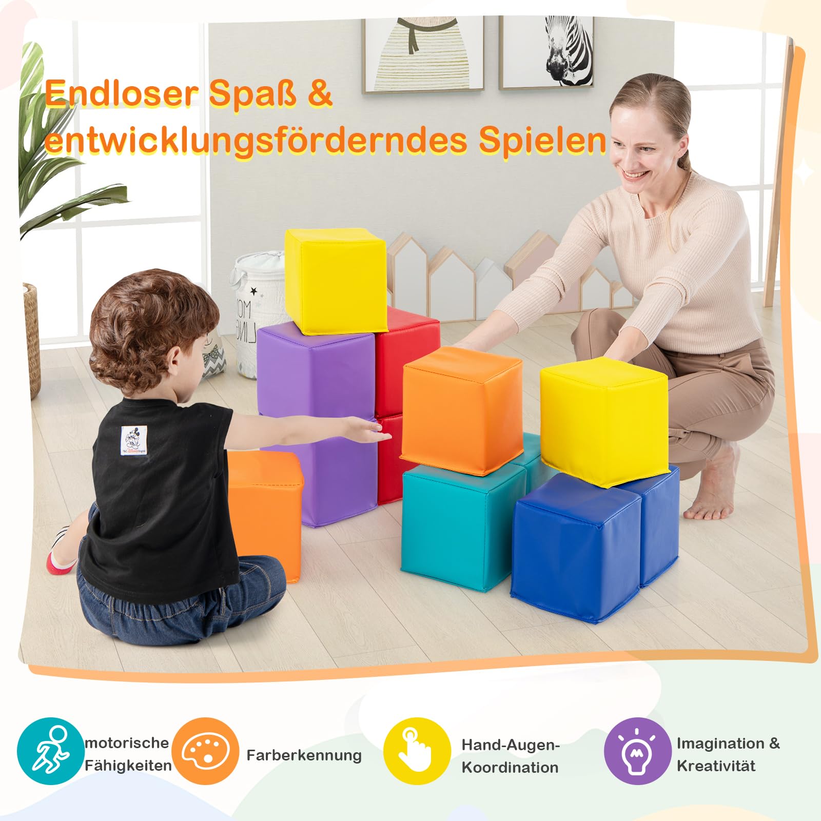 GOPLUS 12-teiliges Schaumstoff-Bausteine, Softbausteine für Kleinkinder zum Klettern, weiches Bausteine Set 14 cm x 14 cm