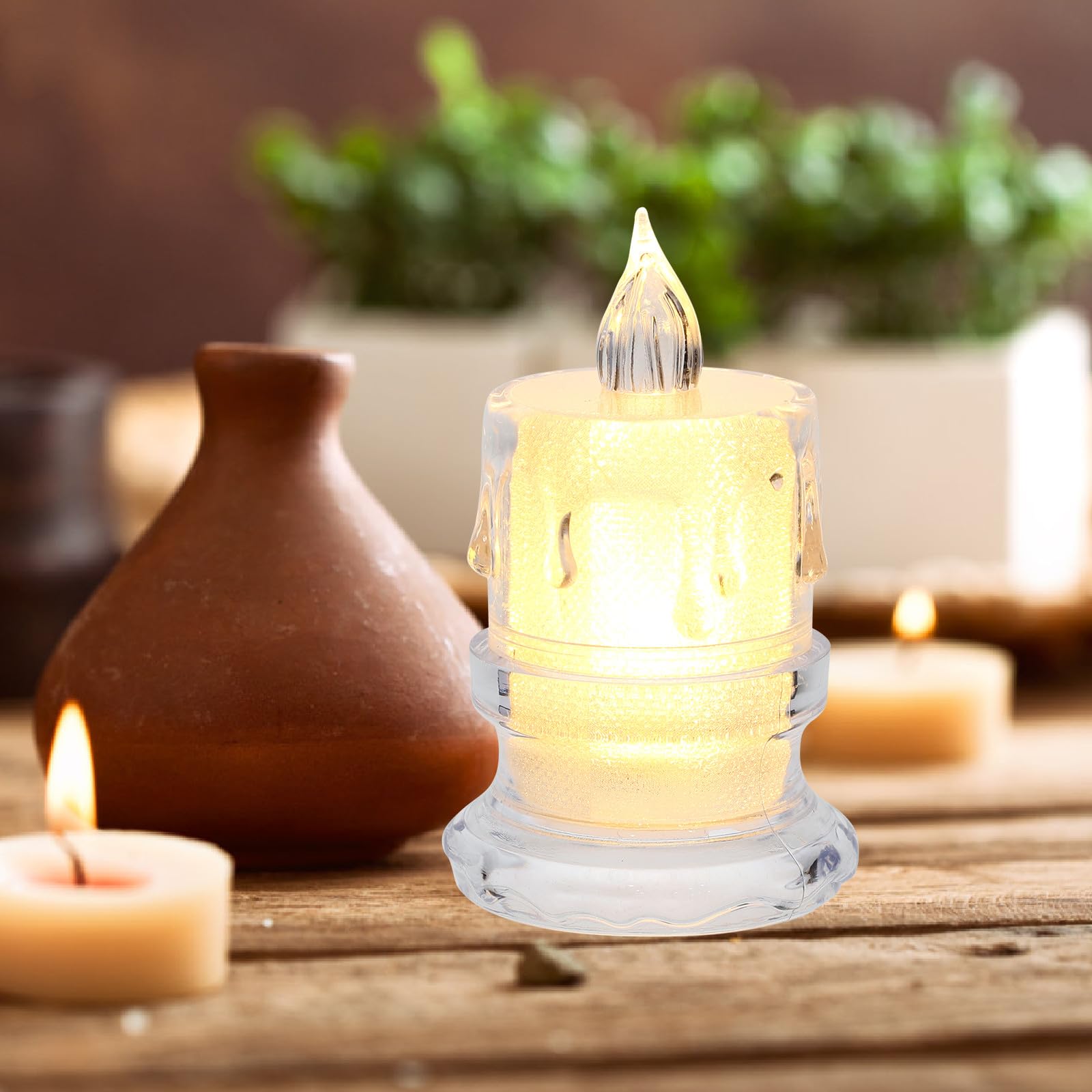 12 Stück LED Kerzenlichter aus Kunststoff mit Basis für Hochzeiten