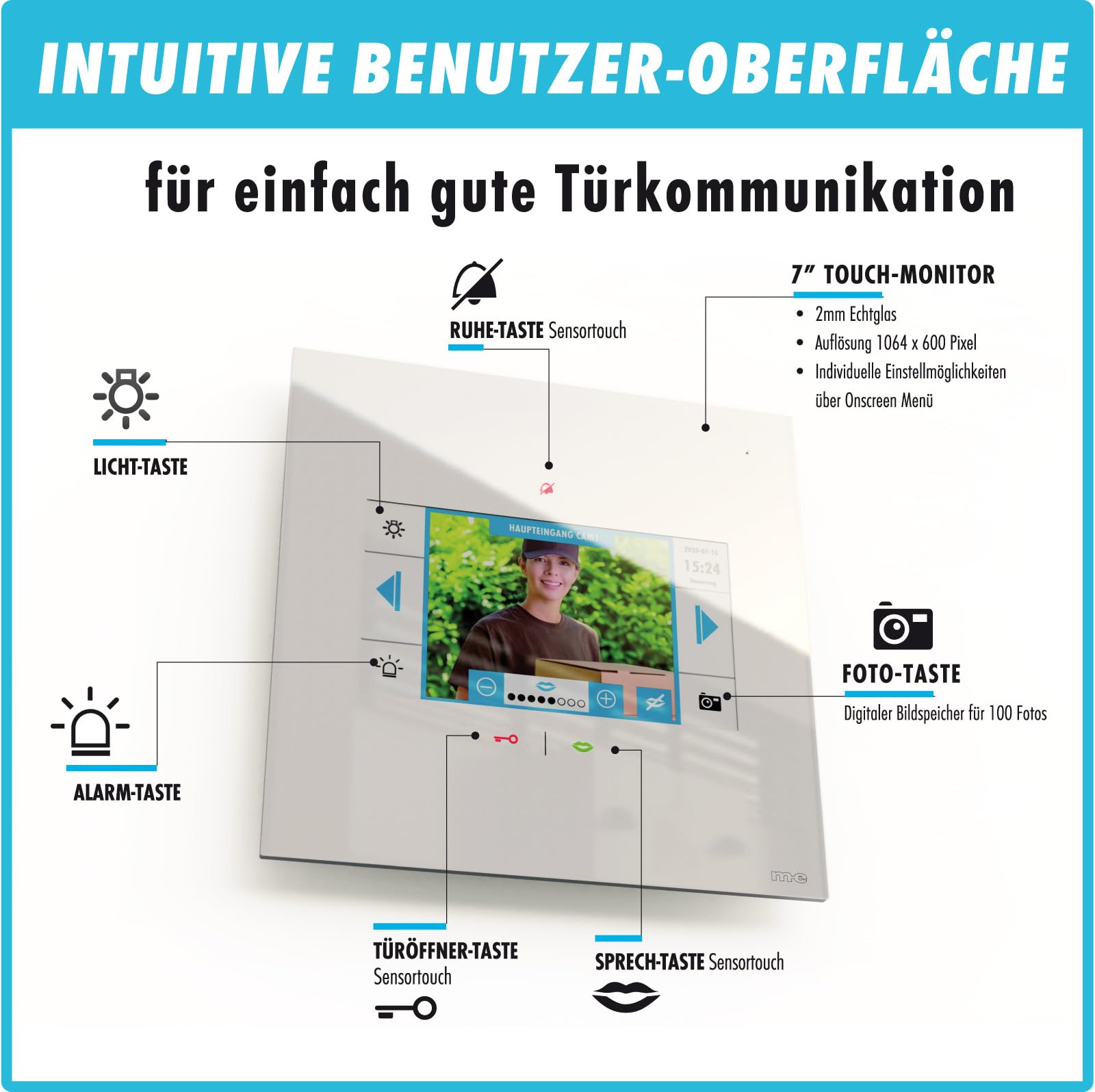 m-e Vistadoor Vistus Video-Türsprechanlage | Aluminium Außenstation für 1-Familienhaus | 7“ Innenstation | iP Türklingel mit Kamera | 4-Draht Freisprechanlage Video Sprechanlage Einfamilienhaus