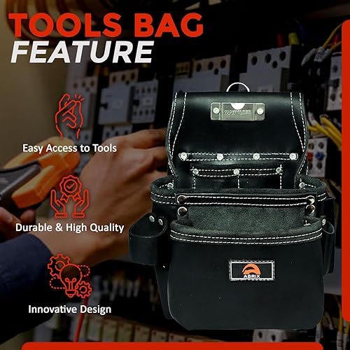 Miniatura 4 de ABRIX Premium Oil Tanned Leather Tool Belt PRO-280 Tool PouchHeavy Duty Leather Tool Belt Tool Bag 28 Pockets Tool Belt Pouch for Framer Carpenter