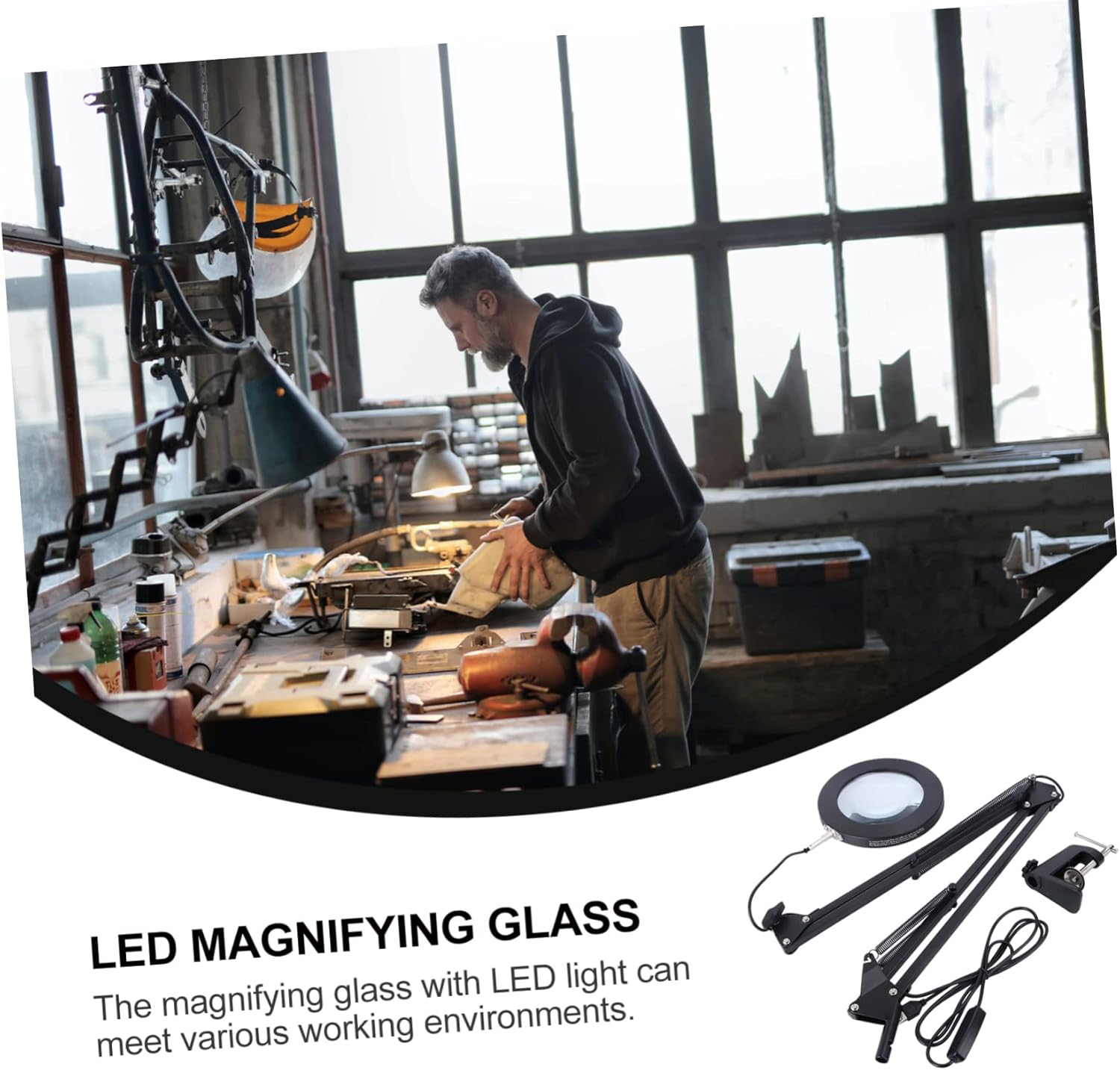 DOITOOL 1pc Led Magnifier Desk Lamp with Arm Color Temperature Levels Brightness Settings for Welding Crafts Reading and Beauty Applications