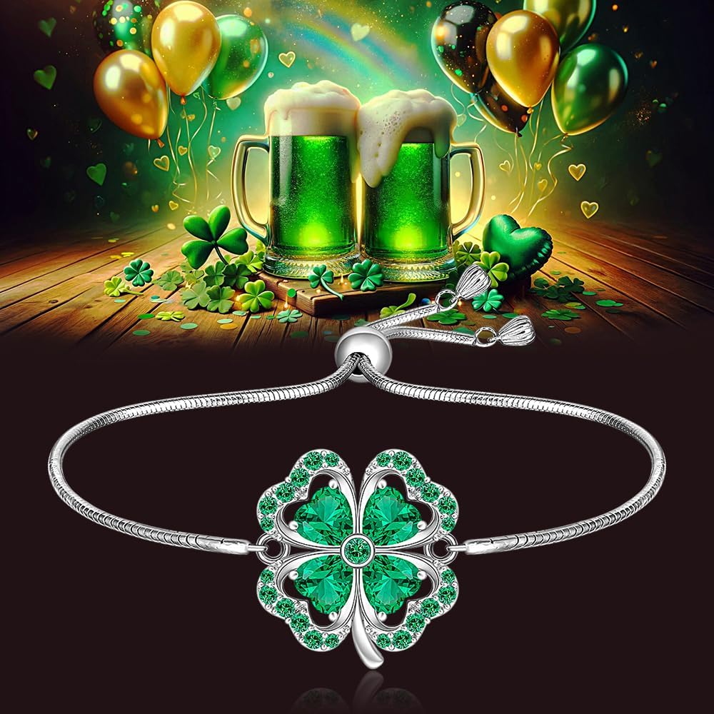 Shamrock Bracelet for Women Sterling Silver celtic St Patricks Day Bracelet Four Leaf Clover Green Luck Gifts Irish Jewelry - Image 4