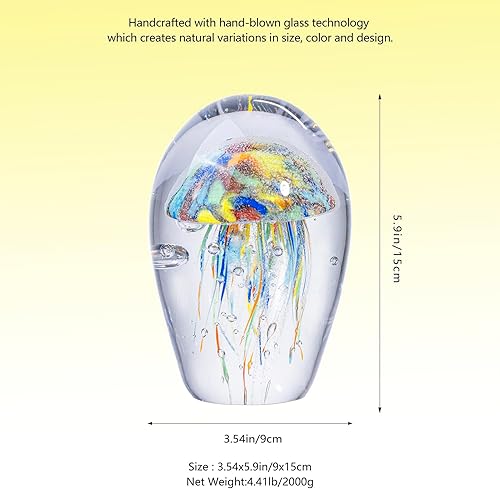 Miniatura 2 de Escultura de cristal de medusa estabilizada pesada de 5.9 pulgadas con burbujas naturales  Decoración oceánica segura para acuario de 4.4 libras