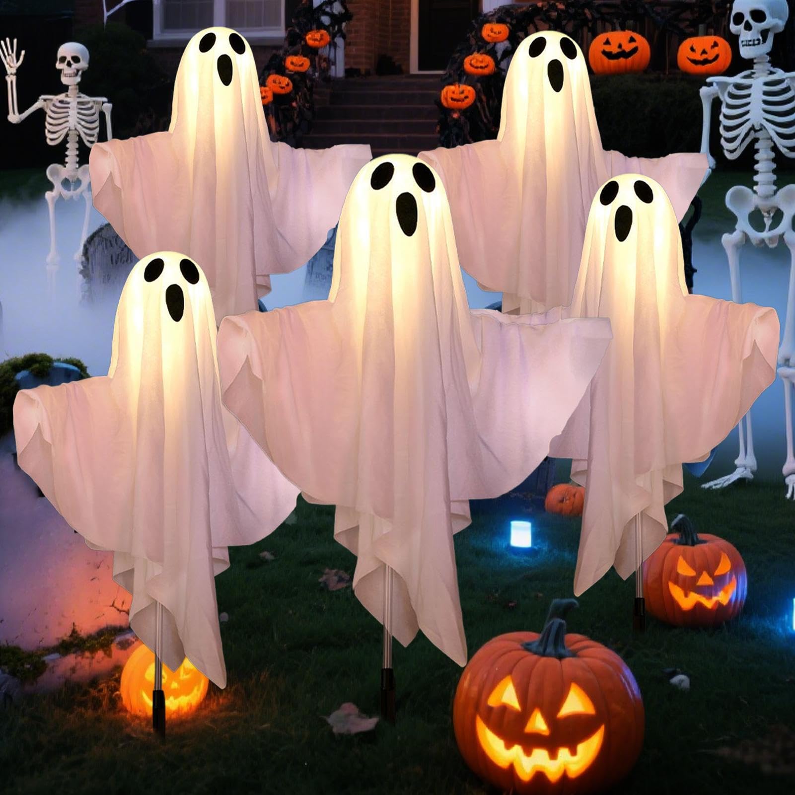 Lumières LED fantôme d'Halloween solaires et décor effrayant maison hantée