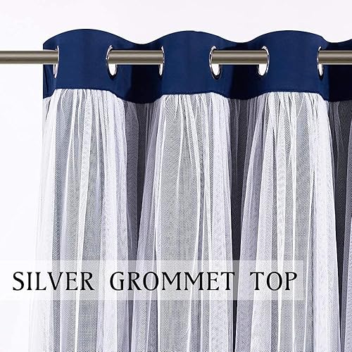 Miniatura 3 de PONY DANCE Cortinas opacas azul marino, cortinas grandes de doble capa con elegancia transparente, cortinas para sala de estar, para mezclar y