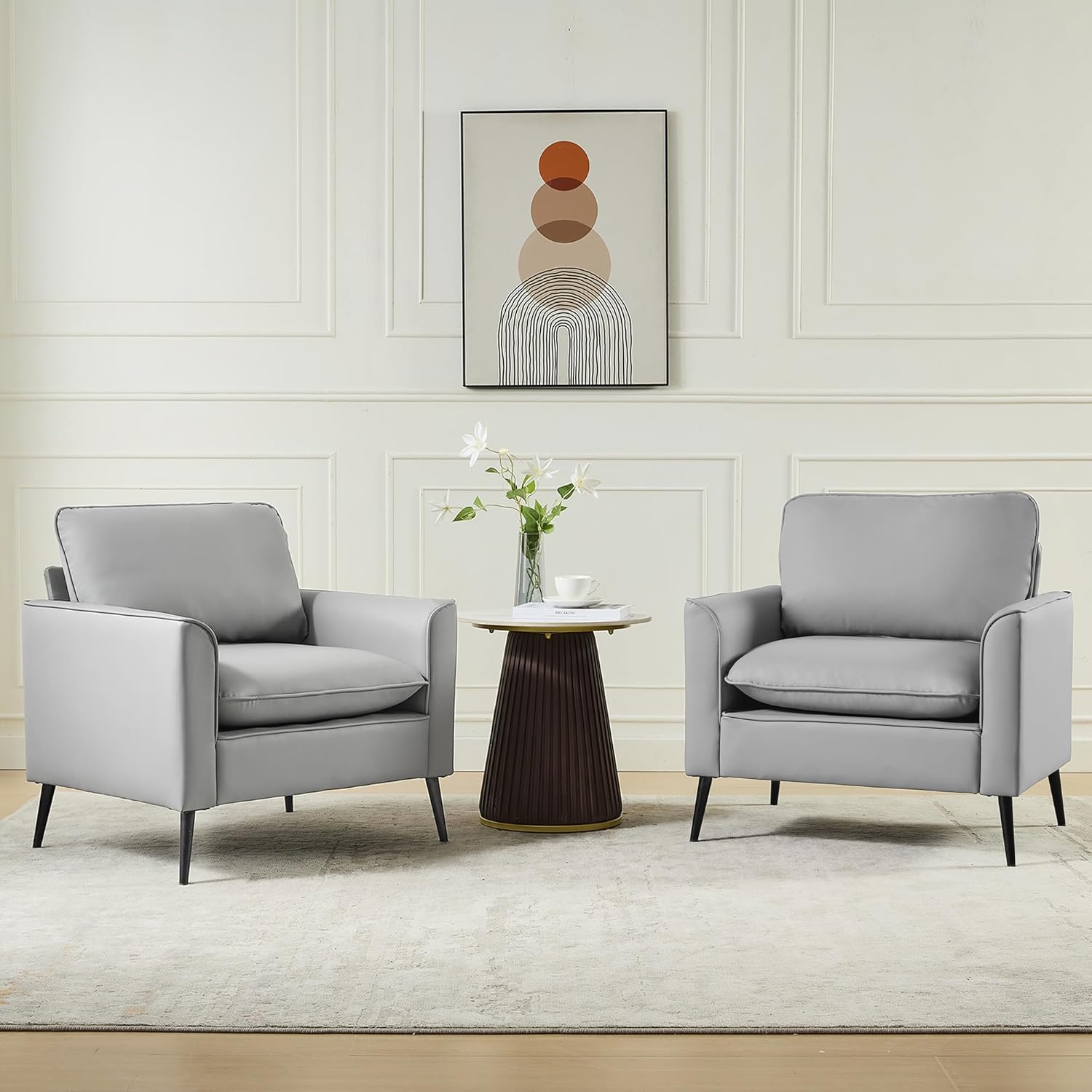 TYBOATLE Accent Chairs Set of 2, Faux Leather Chairs, Mid Century Modern Comfy Living Room Chairs, Cozy Office Reading Chair, Reception Armchairs for Office, Bedroom, Waiting Room (Grey) (2)