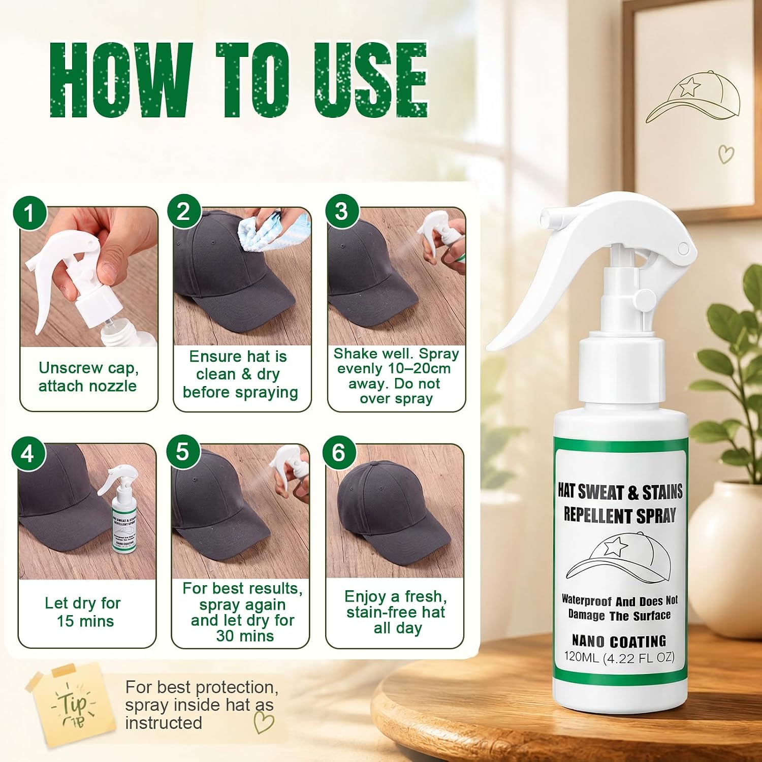 Leelosp Hat Sweat Protector Spray, Portable Spray for Golf Hat, Baseball Caps, Cowboy, Peaked Cap, Preventing Sweat Stains