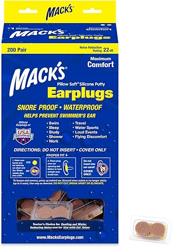 Mack's Pillow - Tapones para los oídos de silicona suave, dispensador de 200 pares, tapones moldeables originales de silicona para dormir, roncar,