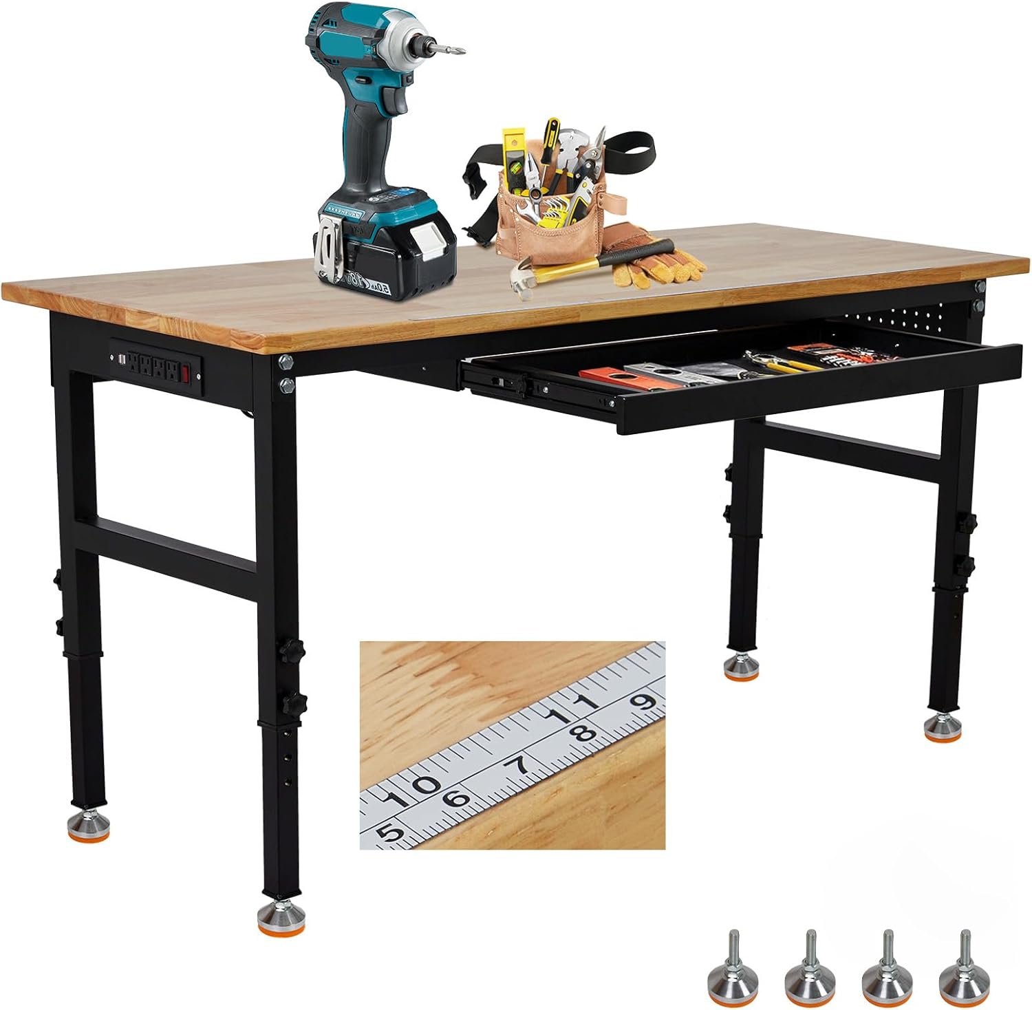 Workbench with Power Outlet, Drawer, 8 Adjustable Height Work Table ...