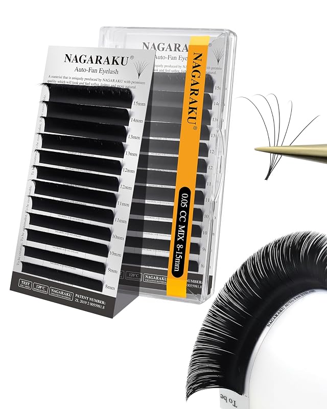 Extensões de cílios Easy Fan Volume NAGARAKU, 0.05 CC, 8–15 mm, preto fosco
