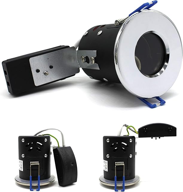 sanlumia 2 X LED Fire Rated Downlight Can GU10 Recessed Ceiling Twist & Lock Interchangeable Downlight IP65 Chrome