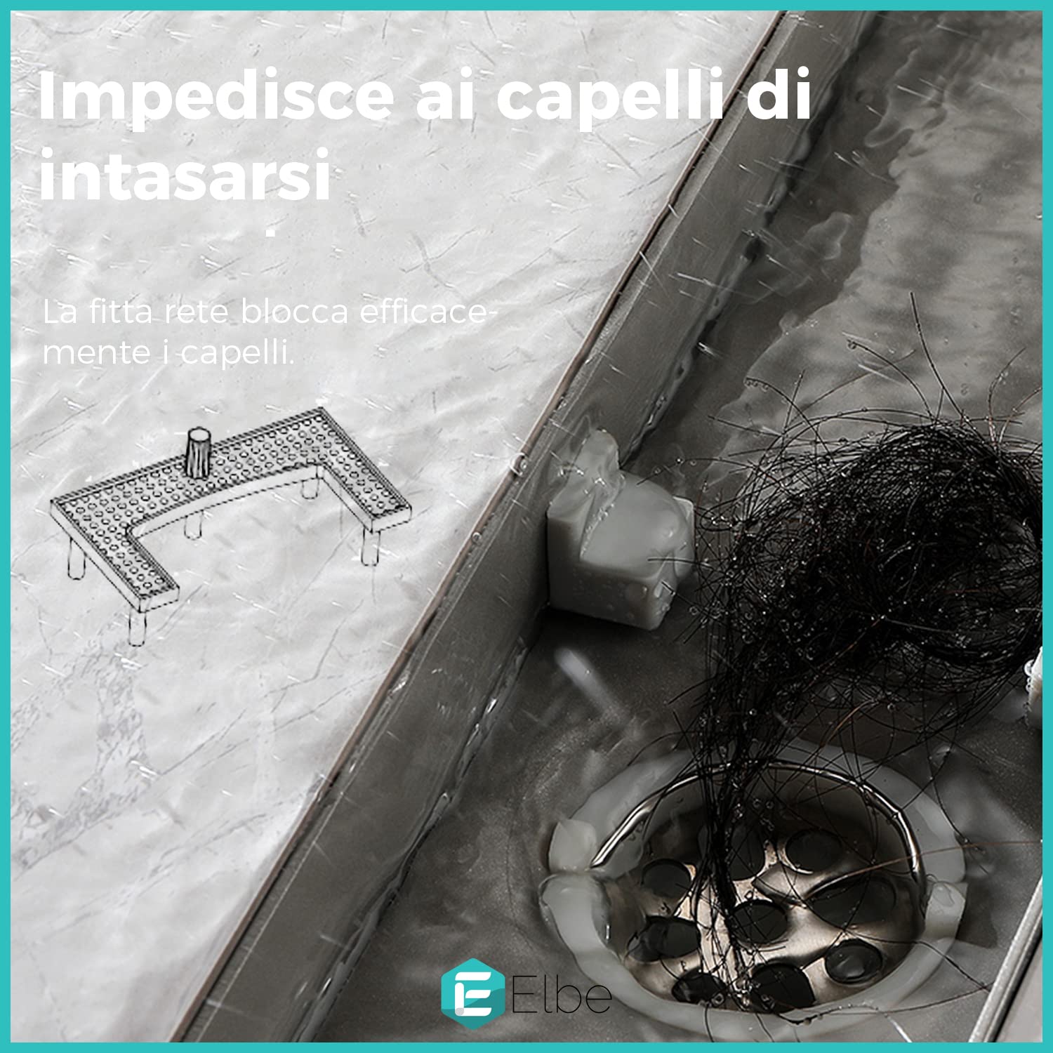 Elbe Canaletta scarico per doccia con griglia a feritoia Canalina doccia in acciaio inox Piletta Drenaggio con flangia perimetrale 70 cm RN-K070A