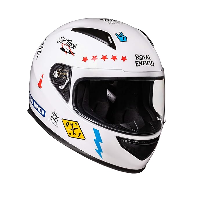 Royal Enfield Full Face Helmet with clear Visor White, Size XL(6162cm