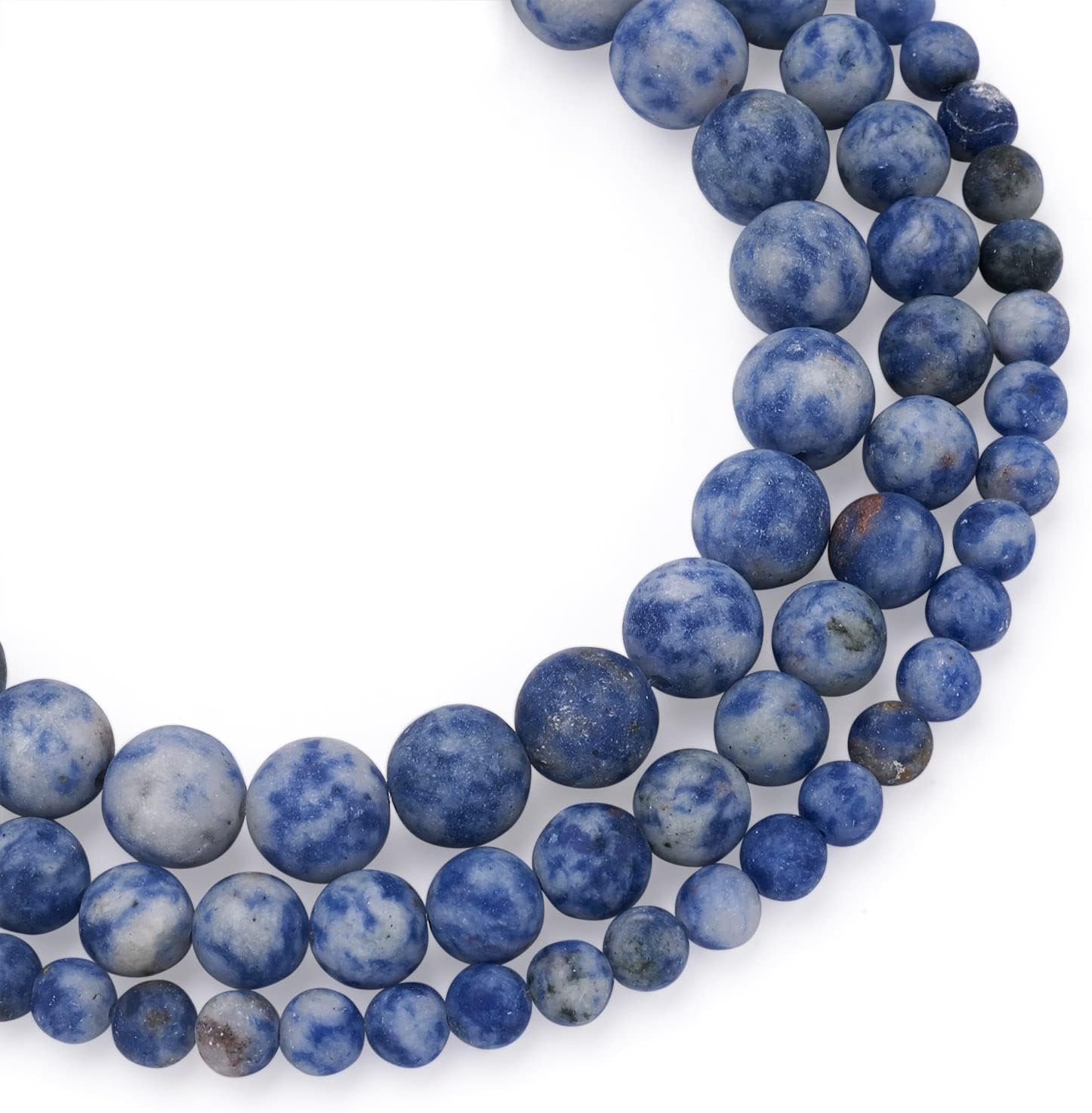 Pandahall 3 Strands Natural Blue Spot Jasper Beads Strands 6-10.5mm Undyed Frosted Round Gemstone Loose Beads Spacer Beads for Jewelry Crafts Making