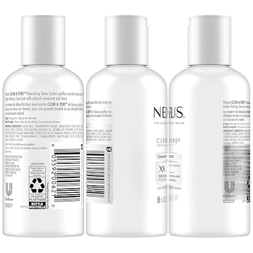 Miniatura 2 de Nexxus Champú y acondicionador de viaje, Clean & Pure  Productos para el cabello con proteína elastina y minerales marinos, sin sulfatos, 3 oz Ea