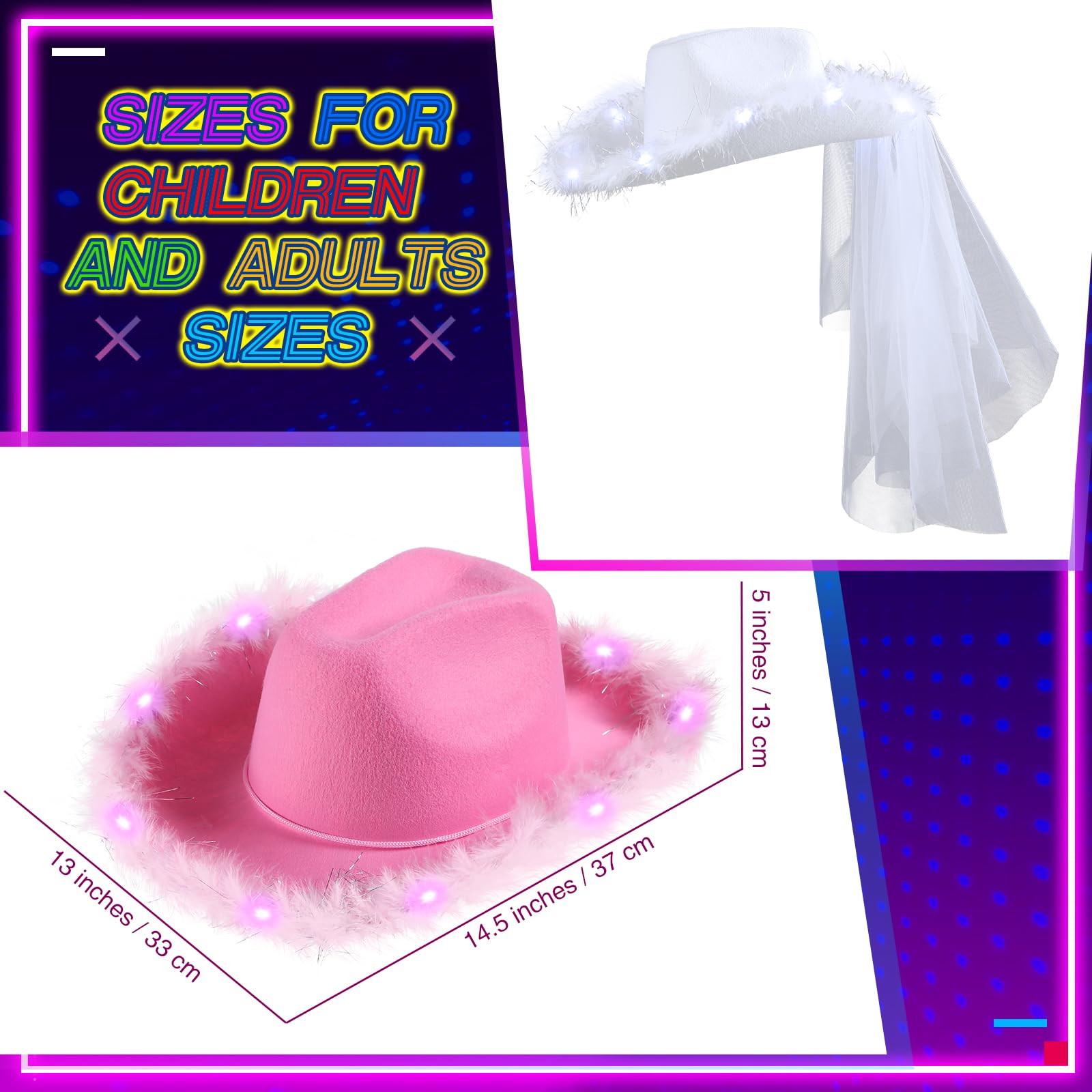20-Pack LED Flashing Light Up Cowboy Cowgirl Hats with Drawstring for Parties Personalized LED Flashing Red Sequin Cowboy Hats - 20  main image 2