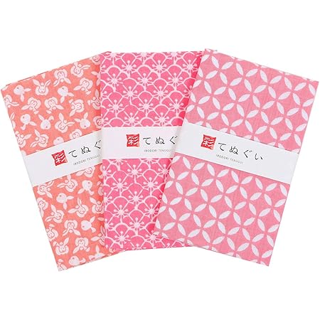 Amazon 彩 Irodori 小紋手ぬぐい ピンクセット ほつれ防止加工あり 3枚組 33 m 手ぬぐい ホーム キッチン オンライン通販