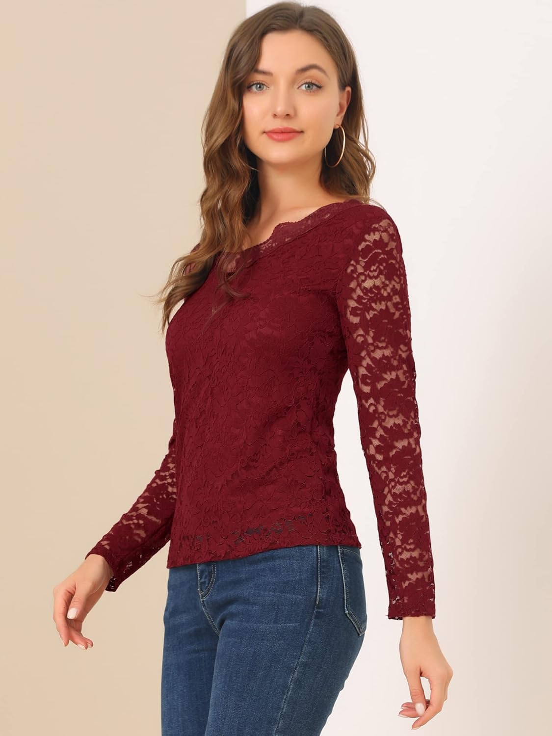 Allegra K Women's Floral Embroidery Sheer Long Sleeves Lace Blouse Top - Image 4