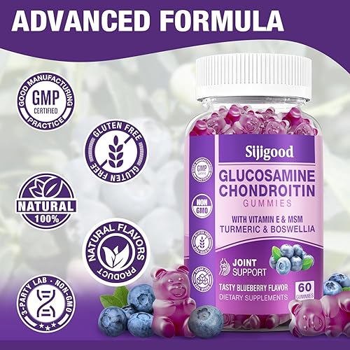 Miniatura 5 de Paquete de 2 gomitas de glucosamina condroitina con MSM y saúco extra fuerte, apoyo articular, suplemento antioxidante de apoyo inmunológico, 120