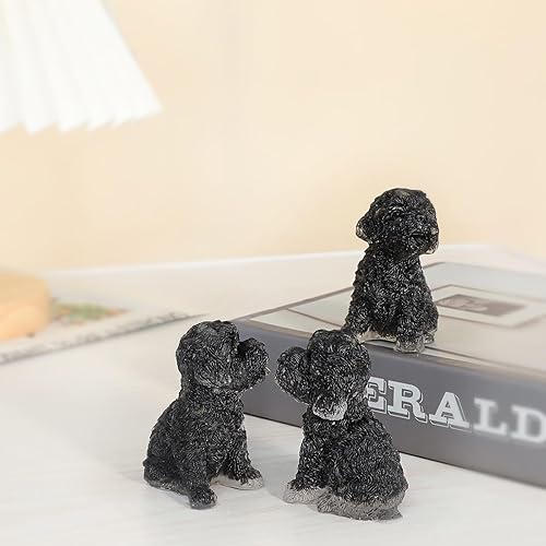 Miniatura 4 de Estatua de perro de cristal de obsidiana negra hecha a mano, colección de animales, resina y cristal astillado, figura de caniche de caniche,