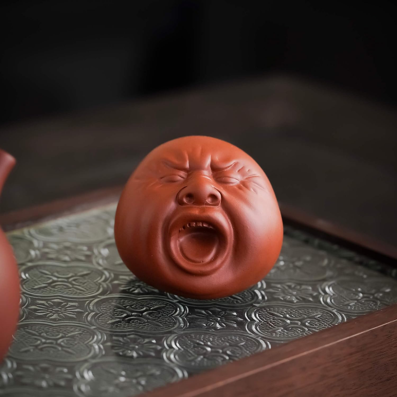 Handmade Purple Clay Tea Pet, Funny Yawning Chinese Tea Ceremony, Traditional Gongfu Tea Culture Gift (Vermilion Red-Yawn-Small)