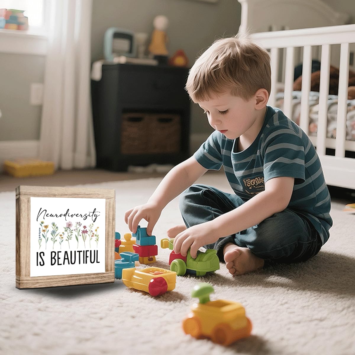 Autism Wood Sign Neurodiversity Is Beautiful Autism Acceptance Awareness Sign Rustic Square Home Decor For Wall Table Desk Living Room ASD Awareness Plaque Neurodiversity Support Gift 5.9x5.9 Inch - Image 5
