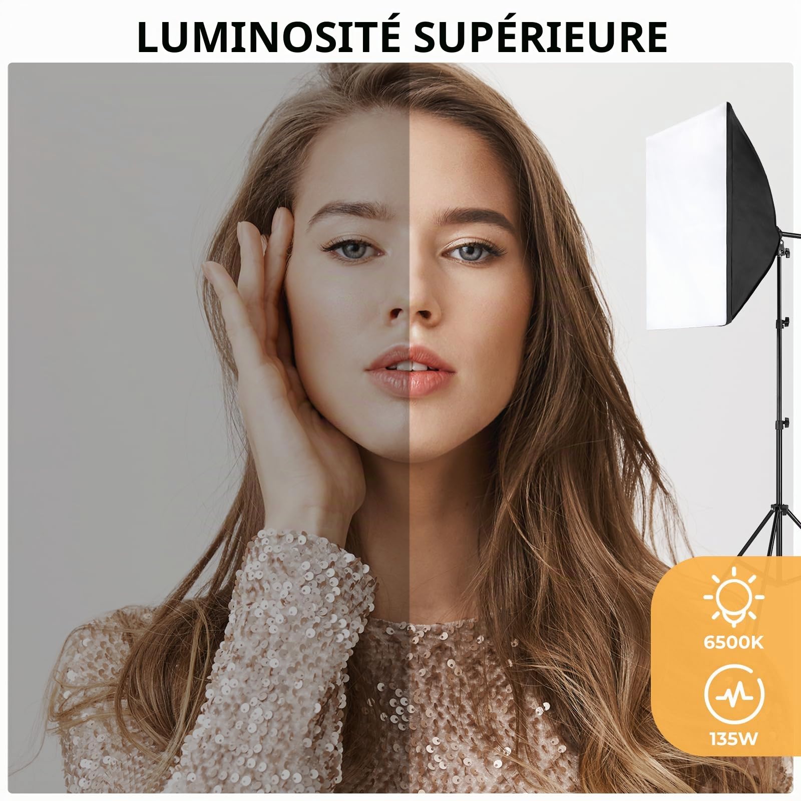 Kit Softbox Éclairage Photographie, 2 Softbox 50x70cm, 2 Ampoules LED, 2m Support Réglable, Kit Équipement de Studio pour Vidéo/Produits/Rétraits, Éclairage Doux Uniforme
