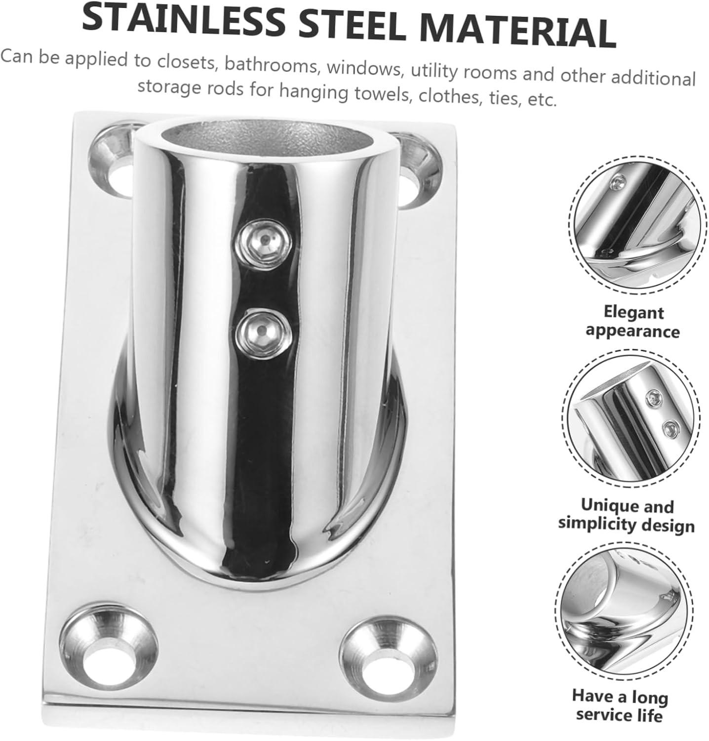 BESPORTBLE 2 Sets Yacht Rod Bracket Heavy Duty Wardrobe Pipe Socket Closet Rod Support Holder Yacht Bracket with