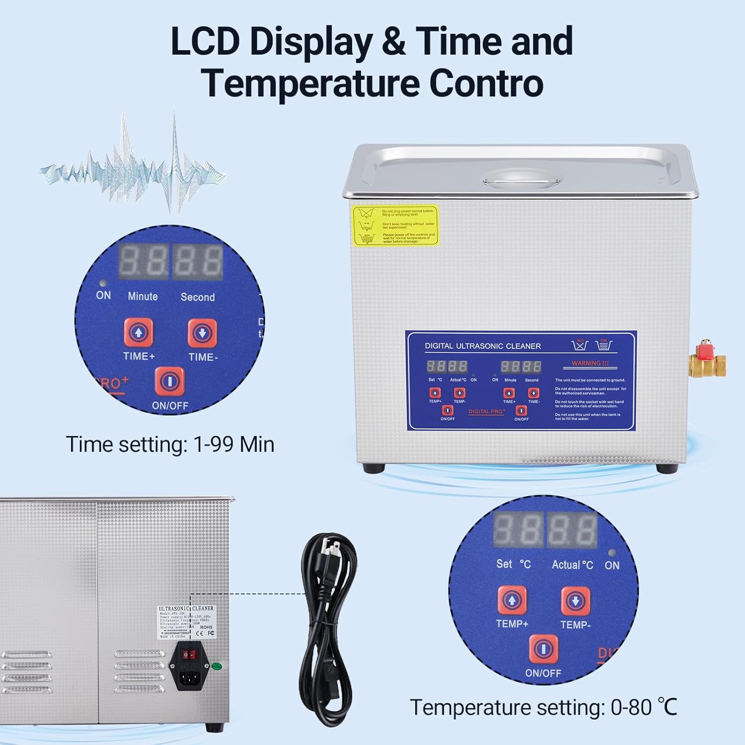 Commercial Ultrasonic Cleaner, 6.5L Professional Ultrasonic Cleaner, 40kHz with Digital Timer & Heater, 180w Excellent Cleaning Machine for Watch Eyeglasses Rings