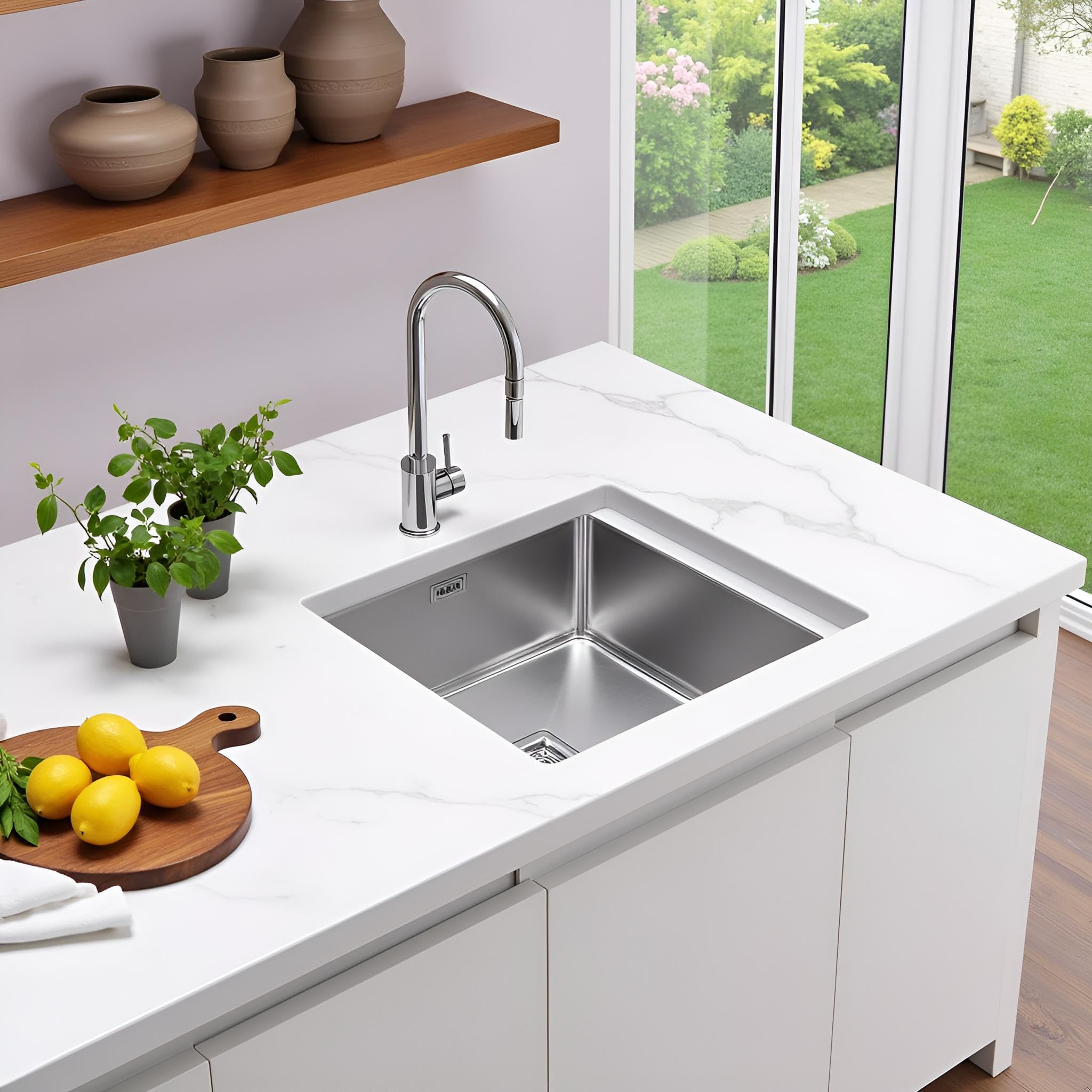 Edesa | Fregadero Bajo Encimera | Modelo MAKALU BE 50x40 1C R-10 | 1 Cubeta Cuadrada | Fregadero de Cocina 20 cm de Profundidad | Ancho de 60 cm | Acabado en Acero Inoxidable