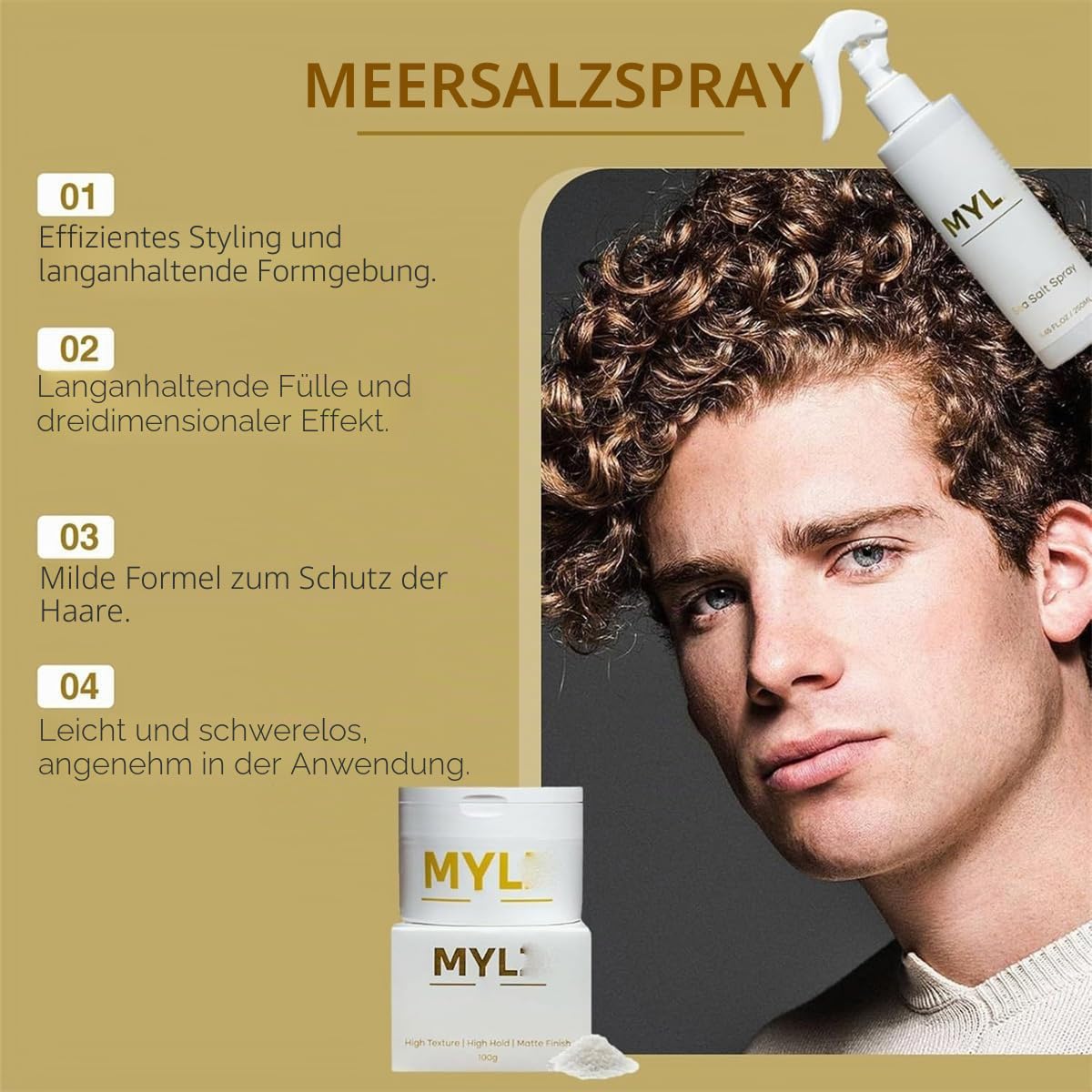 Generic Mylz Meersalz Spray für Männer, Mango Meersalz Spray & Ton Texture Pack, Herren Meersalz Haarspray & Haarton, Volumen Haarspray für alle Haare (Set)