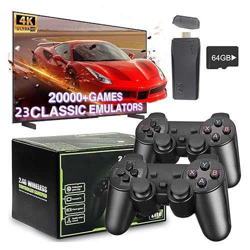 2024 Upgrade Retro Gaming Console,X2 Wireless Retro Game Console Stick 4K HDMI,Built in 20400+Games with 23 Emulators with 2*2.4G Wireless
