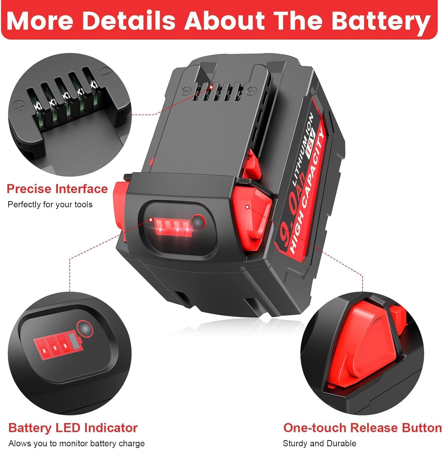2 Pack 9.0Ah 18V Replace for Milwaukee Mk18 Battery Compatible with 48-11-1850 48-11-1860 48-11-1845 48-11-1828 Cordless Power Tools Lithium Battery