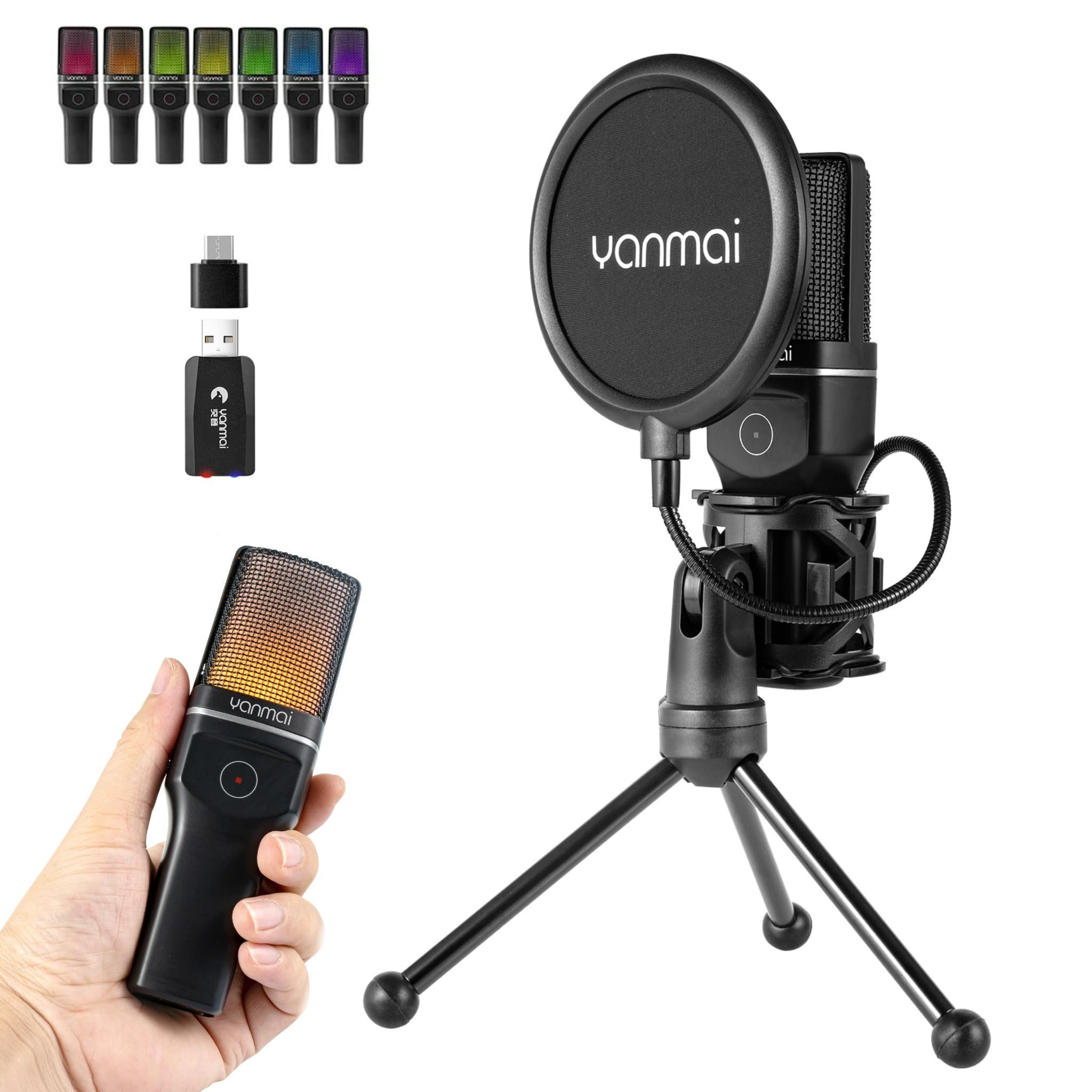 Photo 1 of Yanmai 2.4G Wireless Desktop Microphone for PC, Mac & Phone, ANC Noise Cancelling Condenser Mic with RGB Light, Gooseneck Tripod, 18H Battery, Plug & Play Mic for Gaming, Streaming, Podcasting